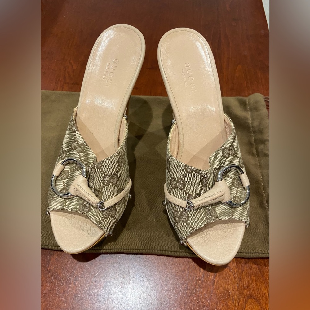 Authentic Gucci GG Horse Bit Wooden heels Sandals
